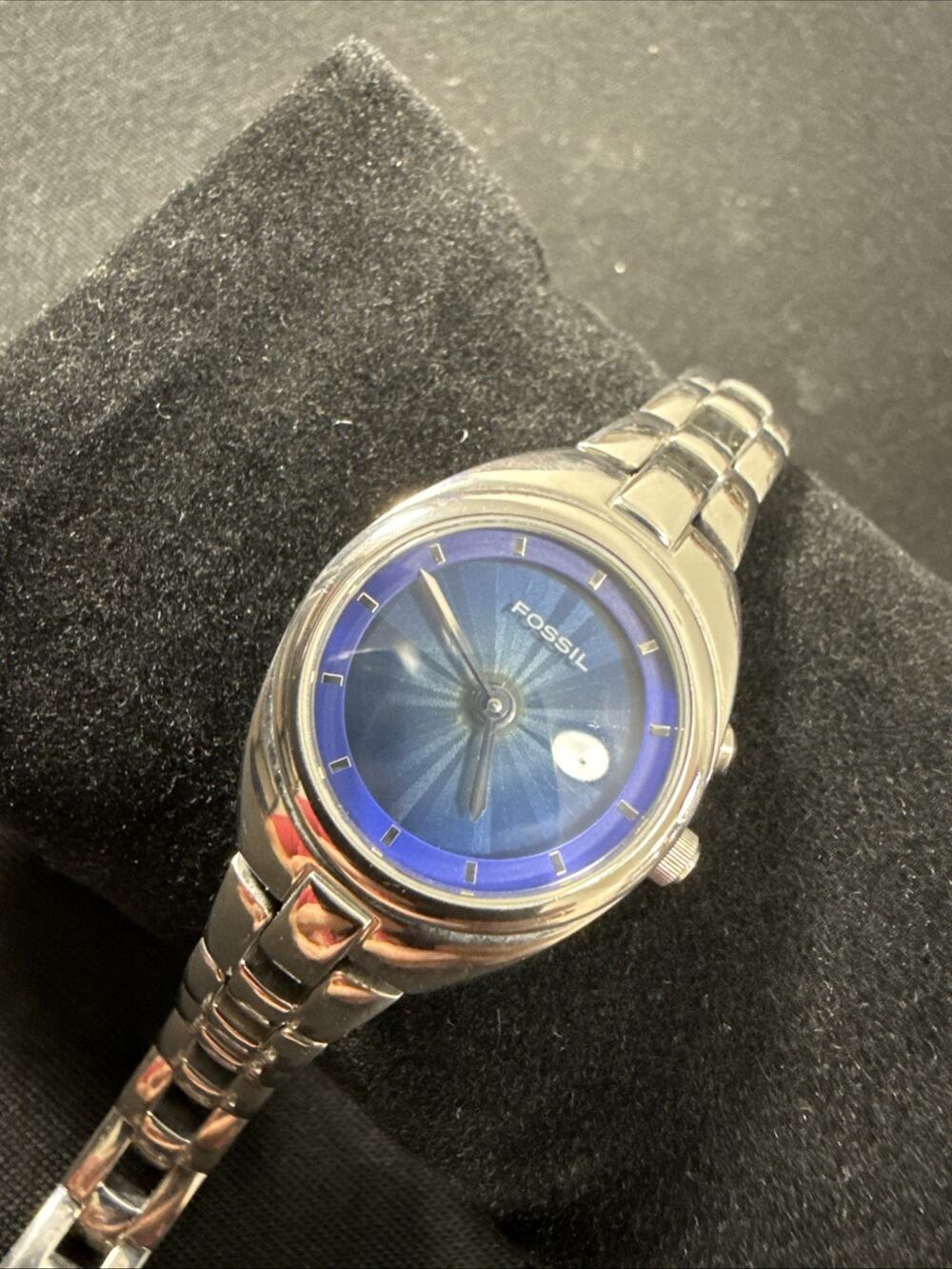 Women’s Fossil Big Tic Blue/Green ES9570 New Batteries 5.75” Band 24mm Case (G1)